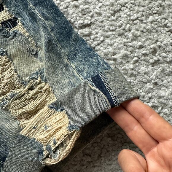 Men's YoungLA DistressedDenim Shorts, 34", NWT, IndigoWashed - Picture 7 of 11